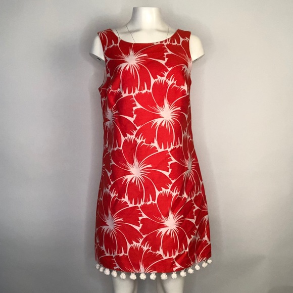 Coral & White Floral Print Pom Pom Dress - Picture 1 of 2